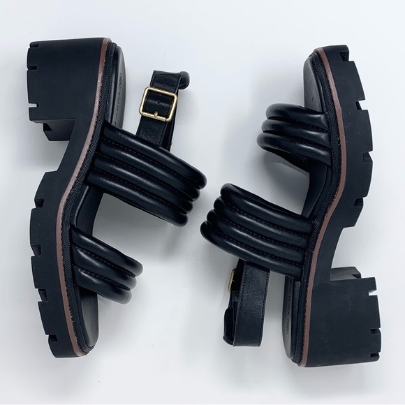 NEW Tory Burch Lug Sole Heeled Sandals (Sz 9) Quilted Leather Slingback Black - Picture 7 of 13